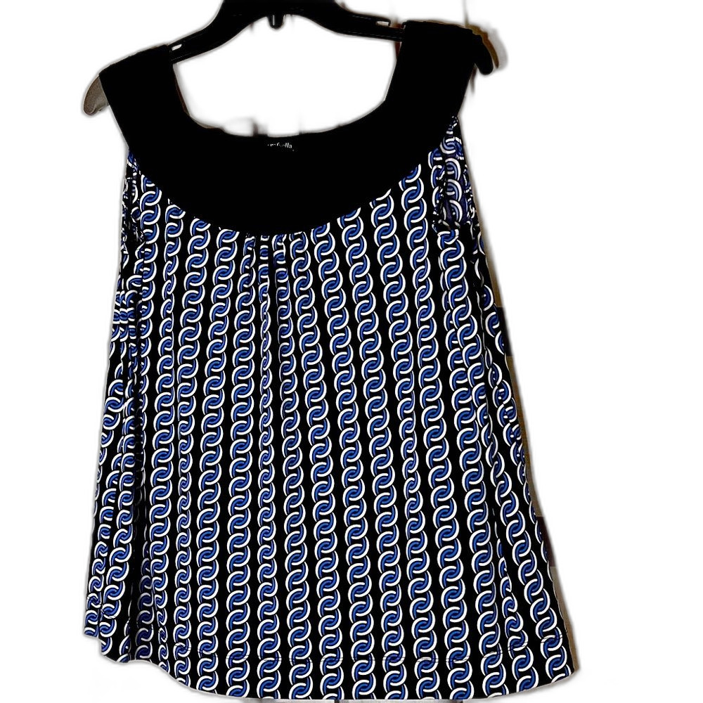 Rafella's navy blue white sleeveless top chain print size L